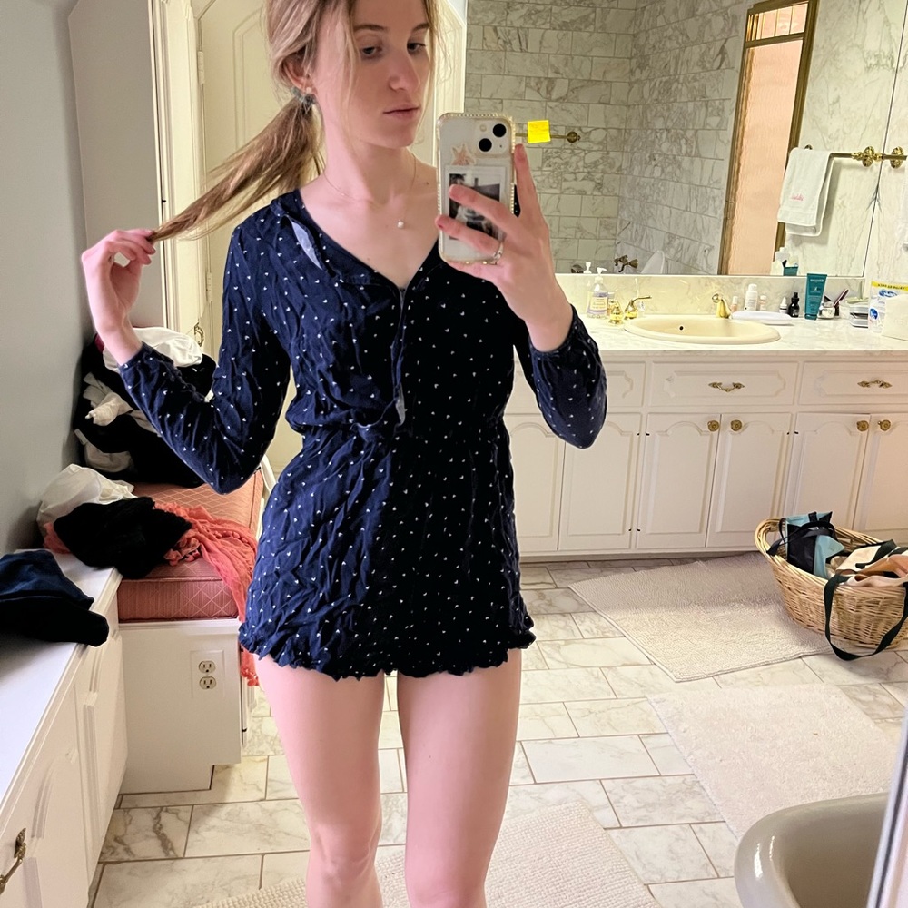 Navy blue romper heart pattern